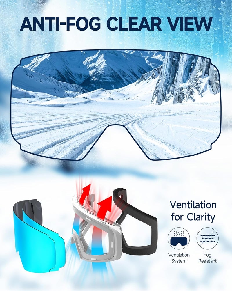 Freela Ski Goggles- Frameless, Magnetic OTG Snow Goggles Interchangeable Lens UV400 Protection Anti-Fog for Adult Men Women - Image 5